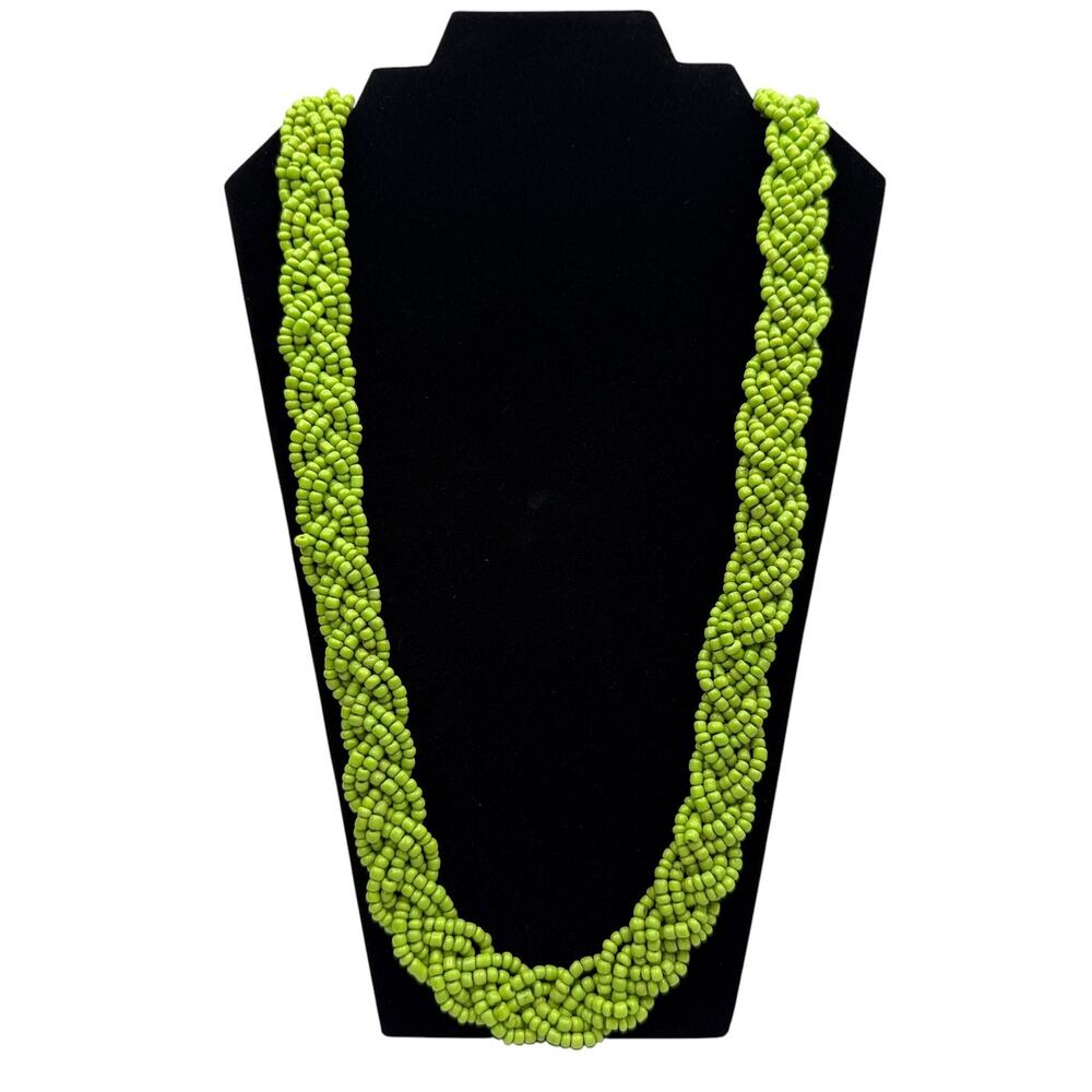 Lime Green Seed Bead Braided Multi-Strand Statement Necklace Long Fashion 31"
